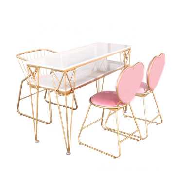 Net red nail table and chair set simple double marble manicure single double table and chairs ins wind gold manicure table